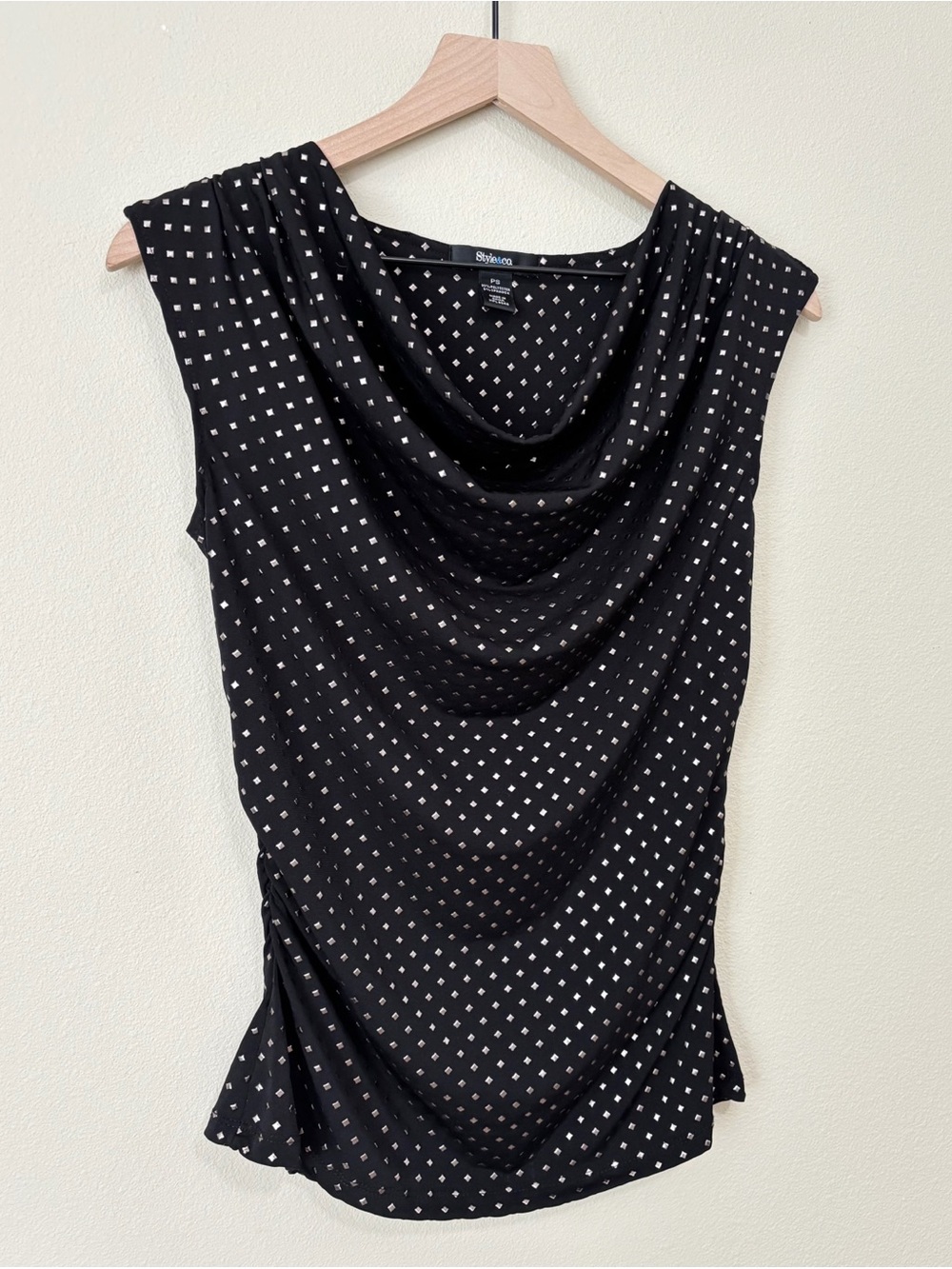 Vintage Y2K Style & Co. Size Petite PS Black Studded Drape Front Blouse Shirt